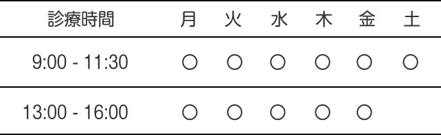 診療時間、9:00～12:00、13:00～17:00